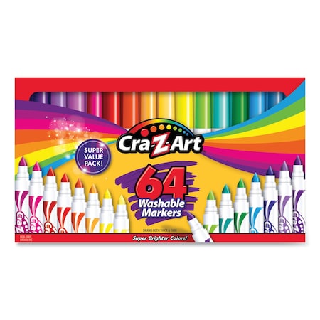 Cra-Z-Art Washable Markers, Broad Bullet Tip, Assorted Colors, 64/Set 013424